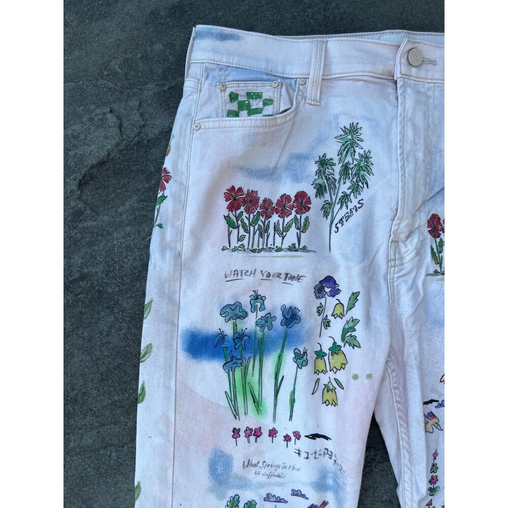 MOTHER The Rider Skimp Straight Leg Jeans Moto-Rabbit Distressed Paint 34 🎨 - Picture 6 of 13